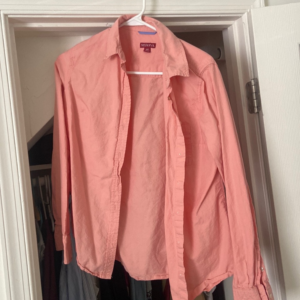 Coral button down shirt womens small